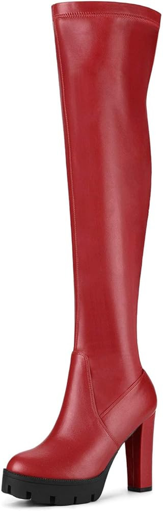 Allegra K Women's Platform Heels Chunky Heel over Knee High Boots | Amazon (US)