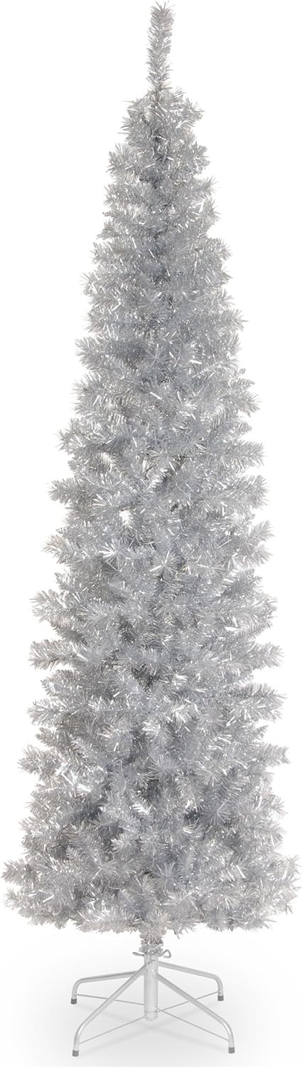 National Tree Company Artificial Christmas Tree, Silver Tinsel, Includes Stand, 6 feet | Amazon (US)