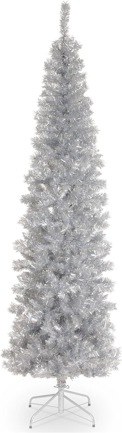 National Tree Company Artificial Christmas Tree, Silver Tinsel, Includes Stand, 6 feet | Amazon (US)