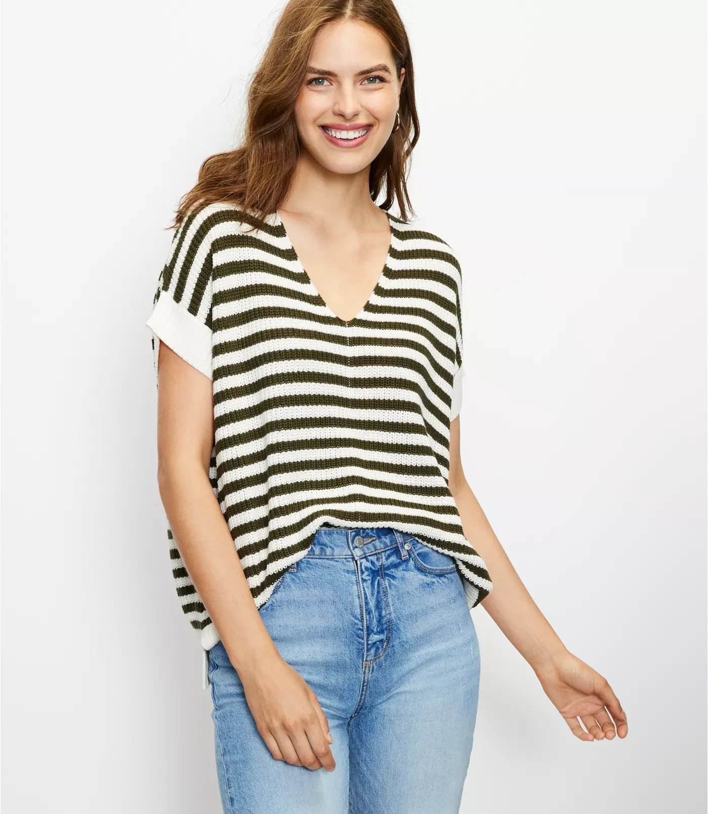 Striped V-Neck Poncho Sweater | LOFT