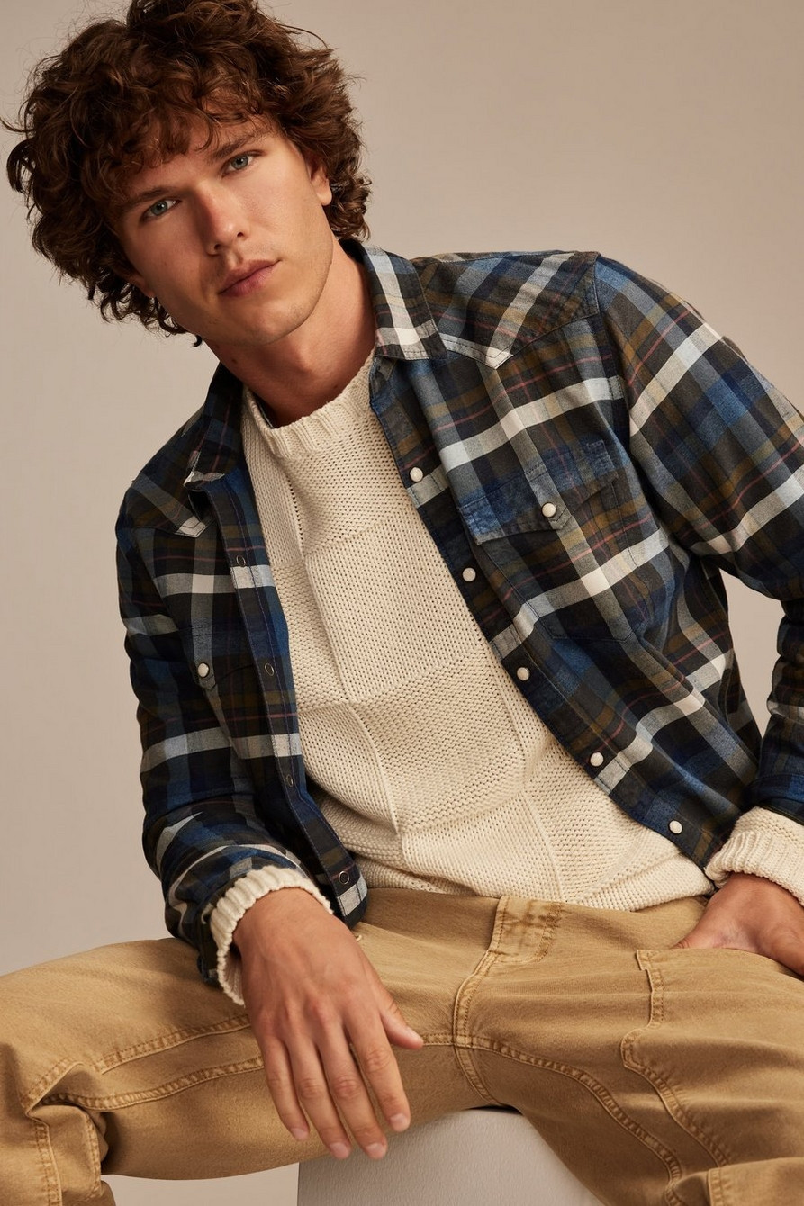 INDIGO PLAID WESTERN LONG SLEEVE SHIRT | Lucky Brand