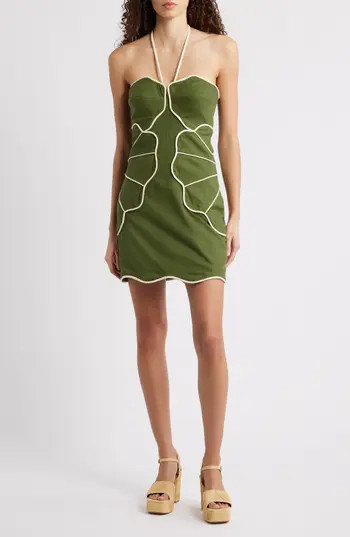 FARM Rio Green Wavy Halter Minidress at Nordstrom Rack, Size Large | Nordstrom Rack