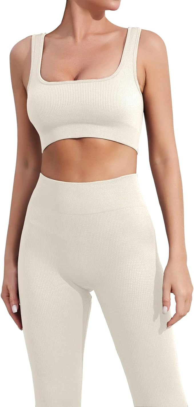 Yodygaga Workout Outfits For Women 2 Piece Seamless High Waist Leggings Sports Bra Set Yoga Activ... | Amazon (US)