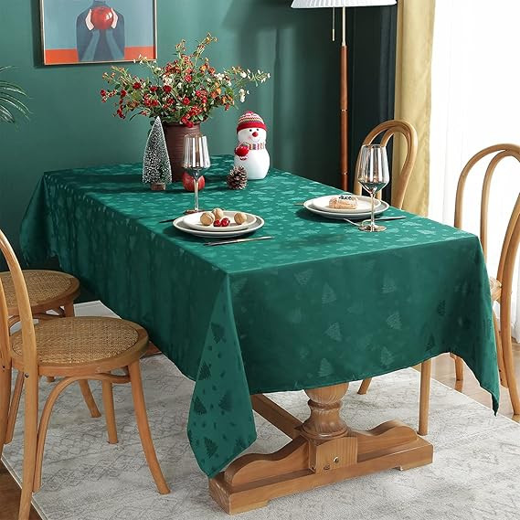 Christmas Jacquard Tablecloth, Spillproof & Wrinkle Resistant with Tree Patterns, 52" x 70" Recta... | Amazon (US)