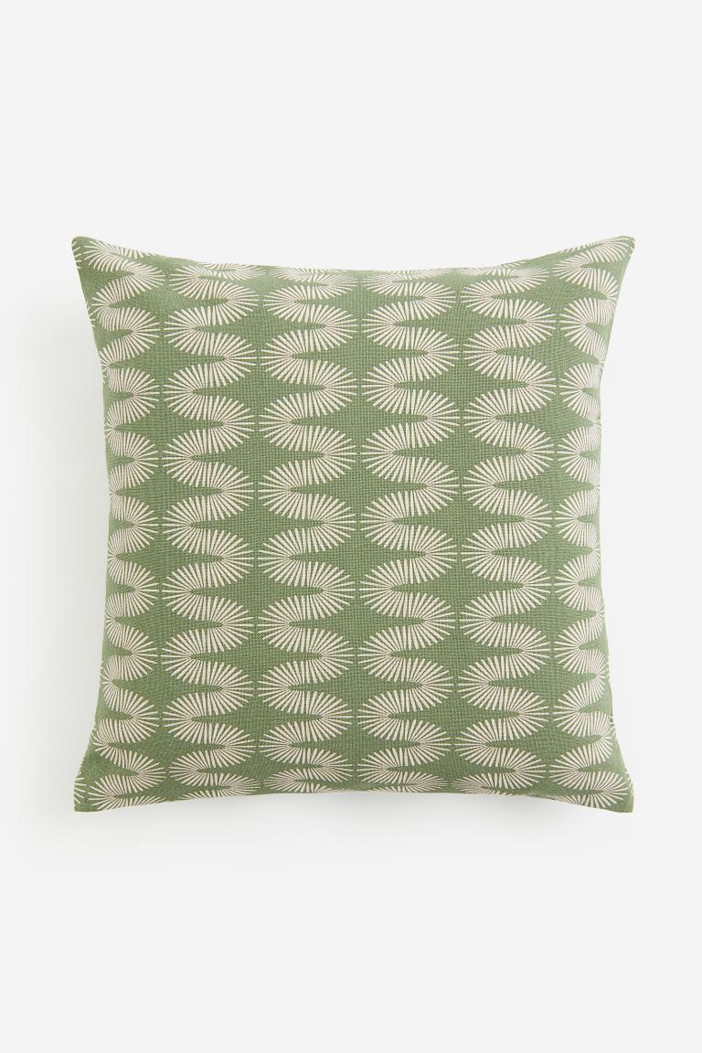 Patterned Cotton Cushion Cover - Green/light beige - Home All | H&M US | H&M (US + CA)
