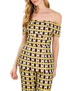 Mestiza New York Dinty Jacquard Woven Checkered Off-The-Shoulder Coordinating Top -  4 | Dillard's