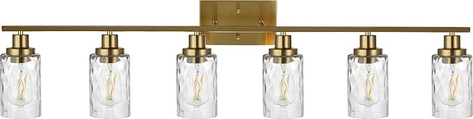 MELUCEE 6-Light Vanity Light Brushed Brass Finish with Clear Hammered Glass, Modern Bathroom Ligh... | Amazon (US)