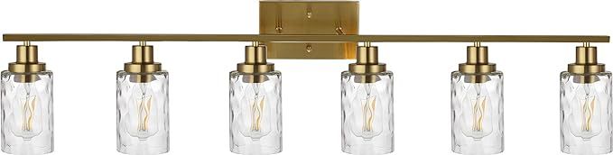 MELUCEE 6-Light Vanity Light Brushed Brass Finish with Clear Hammered Glass, Modern Bathroom Ligh... | Amazon (US)