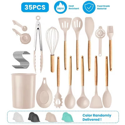 Racxily 35Pcs Kitchen Cooking Utensils Set Spatula Set Baking Utensil Set Kitchen Accessories Necessities, Khaki | Target