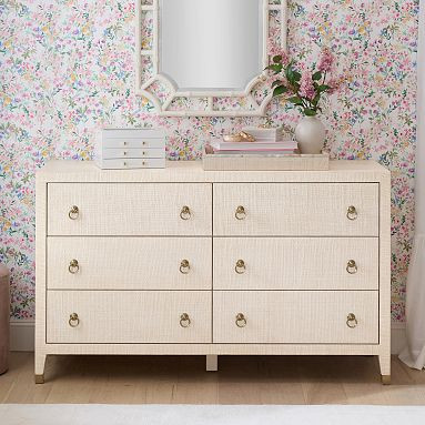 AERIN Raffia 6-Drawer Dresser (56w x 19d") | Pottery Barn Teen