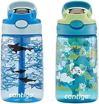 Contigo Kids Water Bottle with Redesigned AUTOSPOUT Straw, 14 oz., Dinos & Sharks, 2-Pack | Amazon (US)