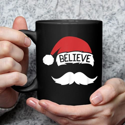 Believe Red Santa Hat Mustache Family Christmas Holiday Funny Coffee Mug | Amazon (US)
