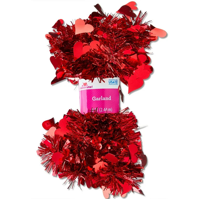 Heart Tinsel Garland, Red, 8', Valentine's Day by Way To Celebrate | Walmart (US)