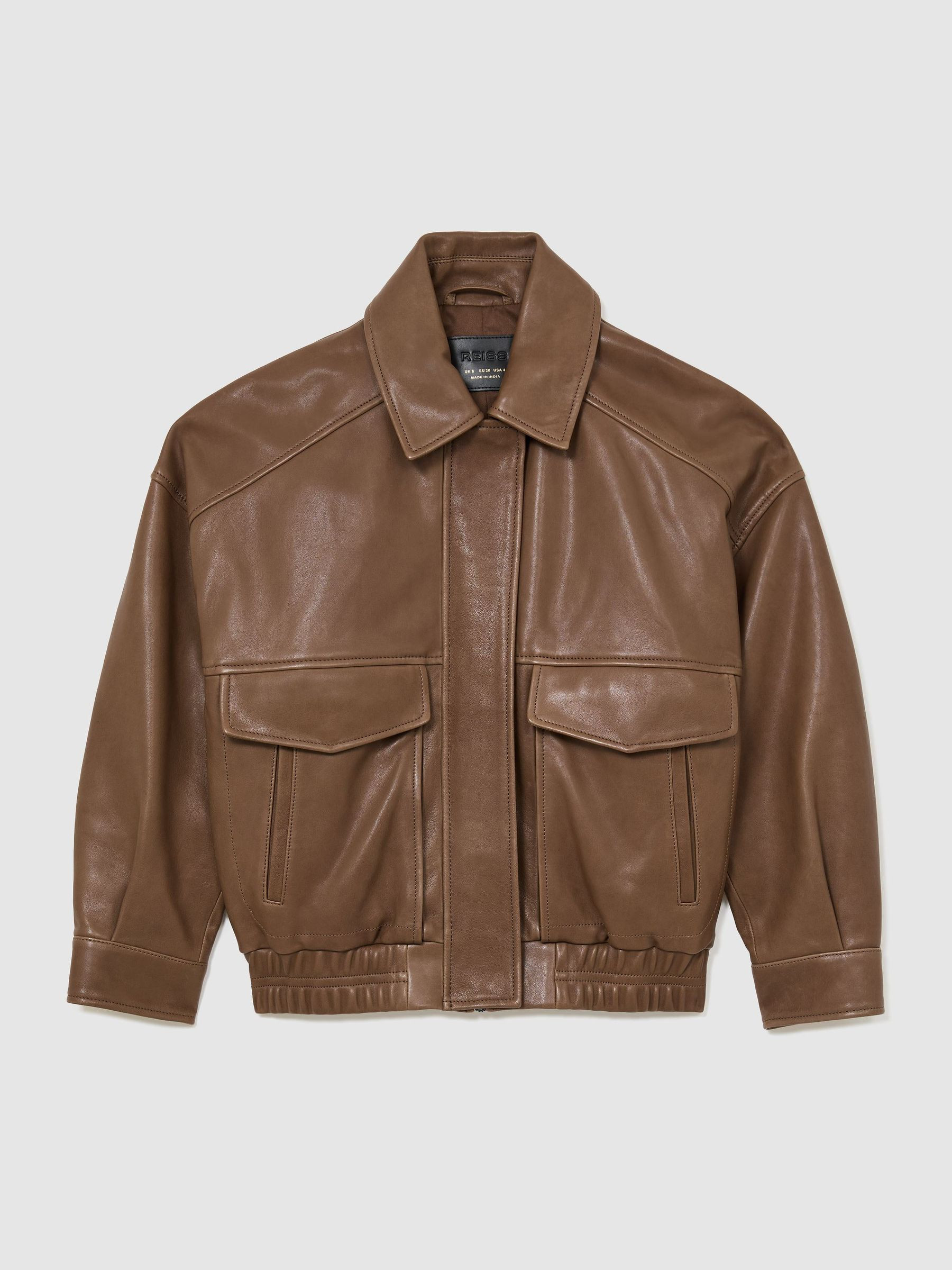 Reiss Leather Twin-Pocket Relaxed Jacket in Neutral - REISS | Reiss UK