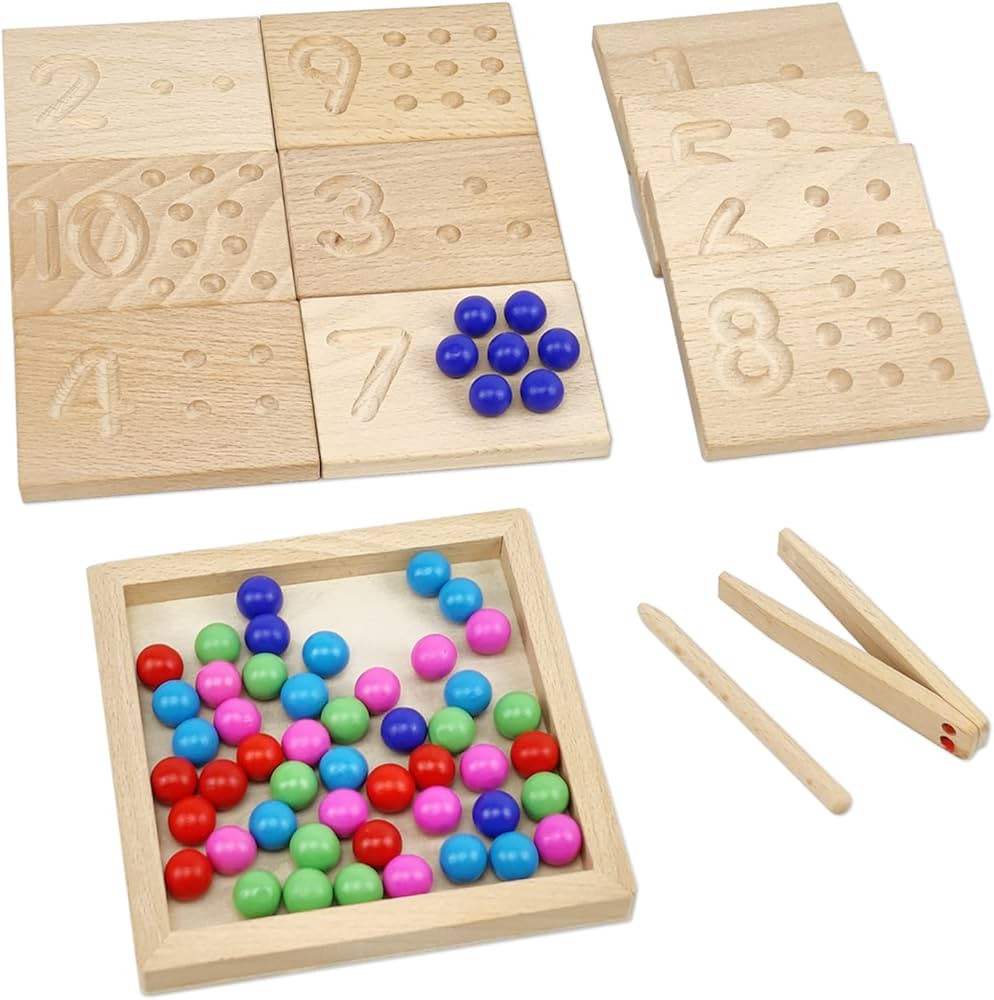 Wooden Number Tracing Board Set, Toddler Montessori Math Beads Counting Toy, Preschool Learning a... | Amazon (US)
