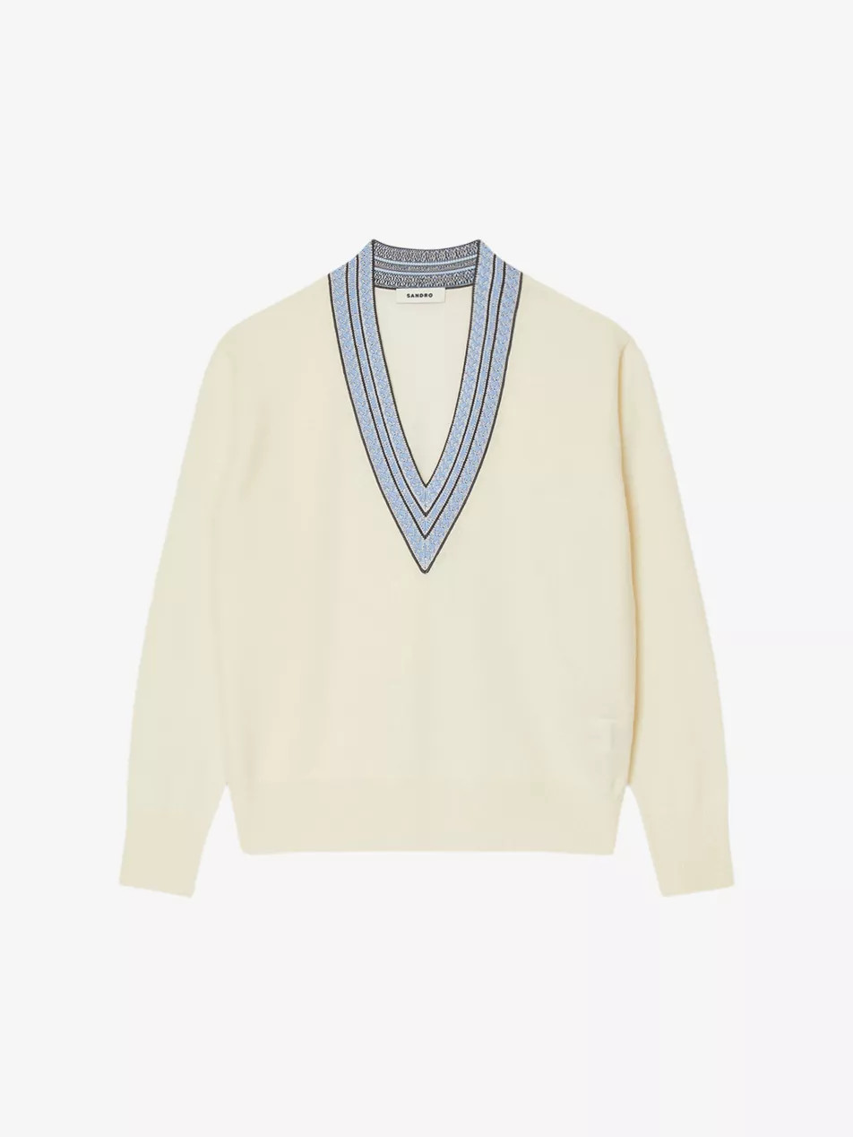 Contrast-trim V-neck wool and cashmere jumper | Selfridges