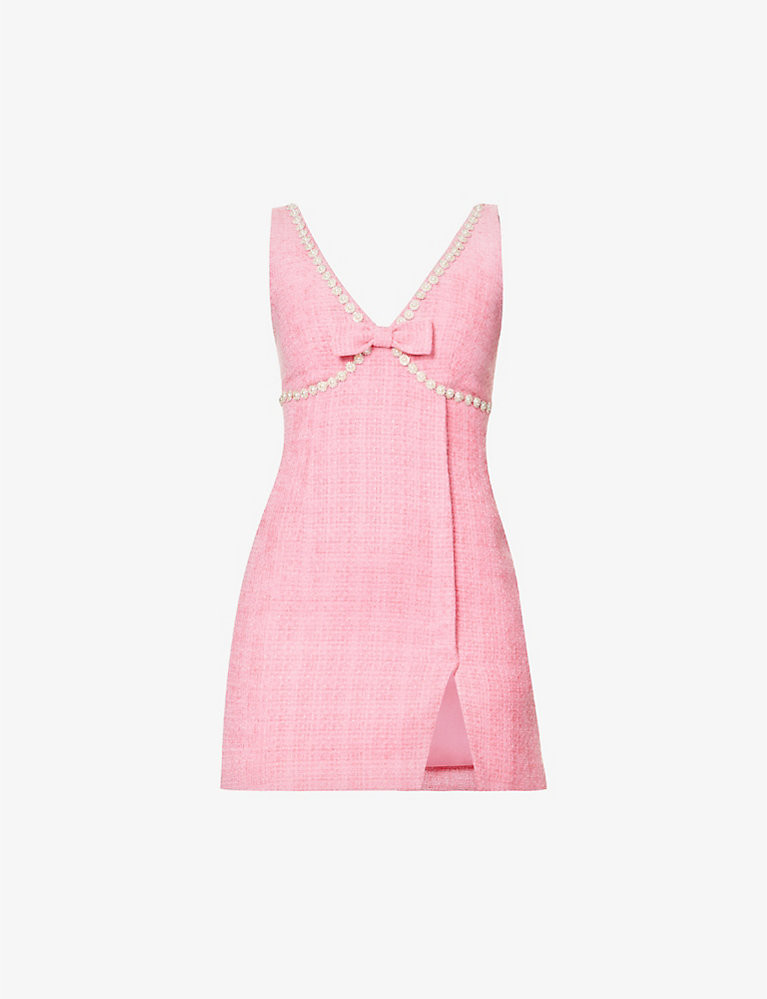 Bow-embellished plunge-neck woven mini dress | Selfridges