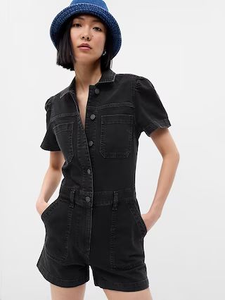 Puff Sleeve Denim Romper with Washwell | Gap (US)