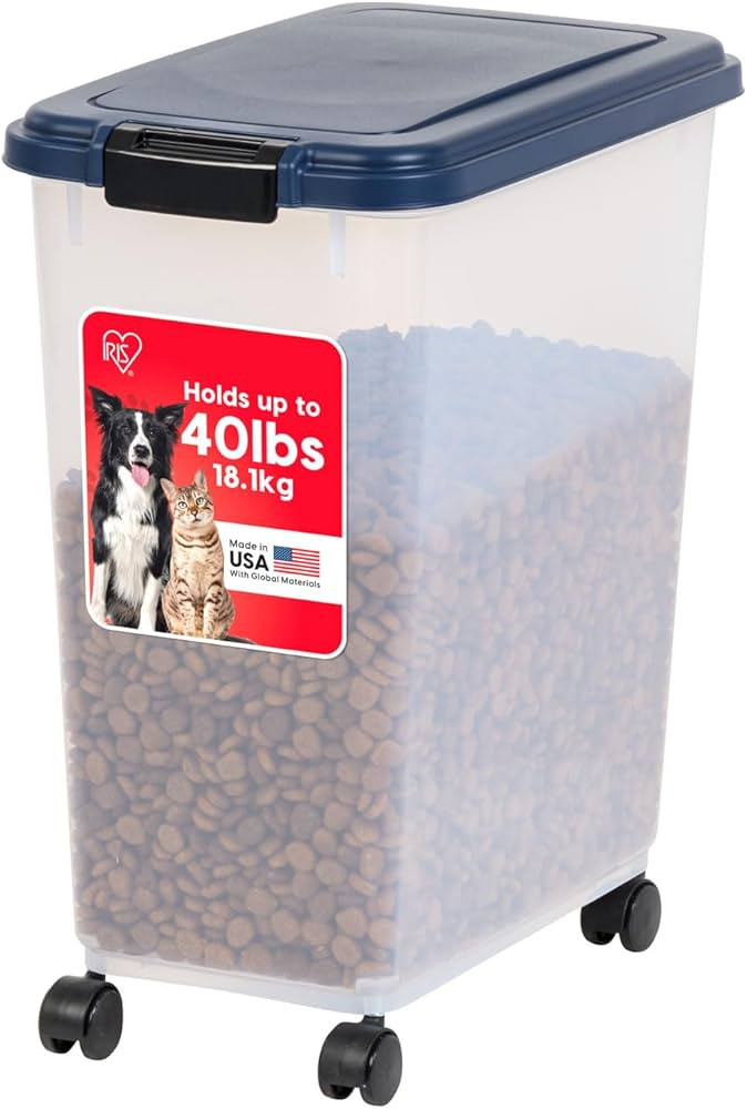 IRIS USA Airtight Dog Food Storage Container, Up to 40 lbs, Attachable Wheels, For Dog Cat Bird a... | Amazon (US)