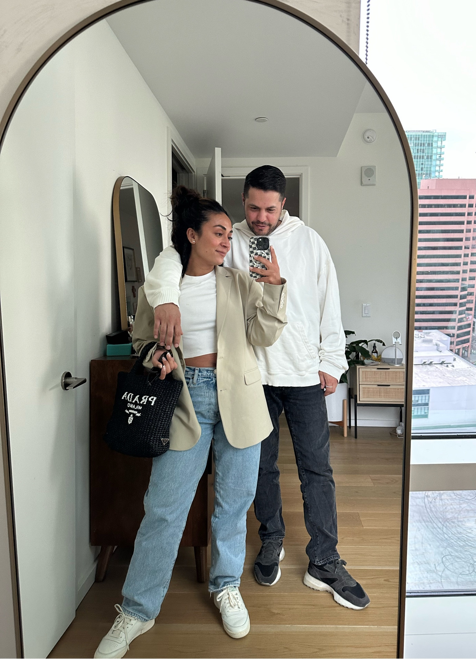 Our favorite jeans are Abercrombie jeans. We’re both wearing men’s jeans. 