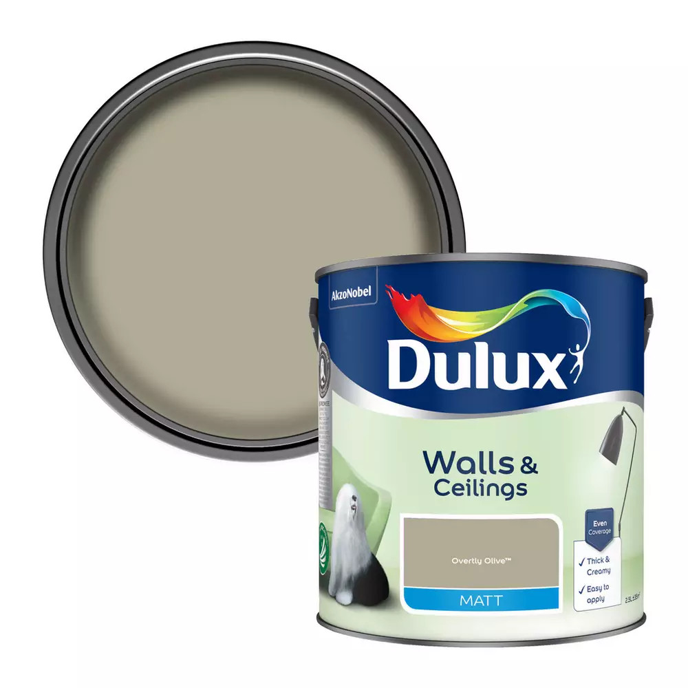 Dulux Walls & Ceilings Matt Paint Overtly Olive - 2.5L | argos.co.uk