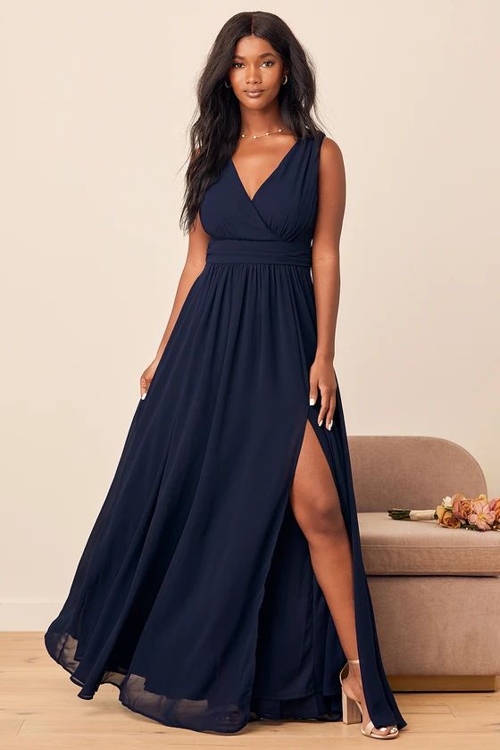 Thoughts of Hue Navy Blue Surplice Maxi Dress | Lulus (US)