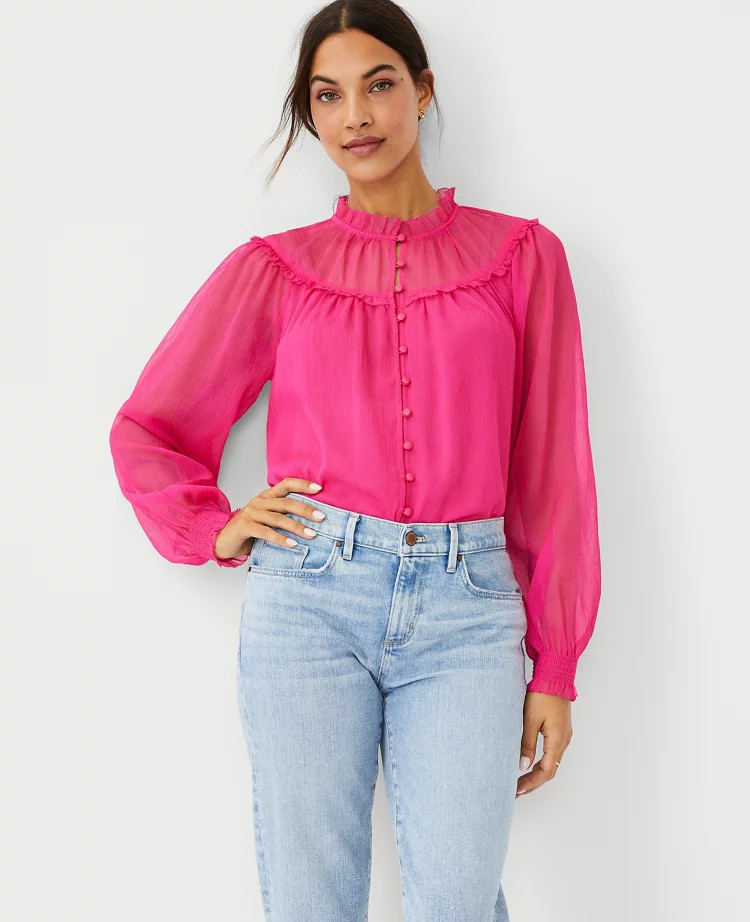 Shirred Yoke Button Top | Ann Taylor (US)