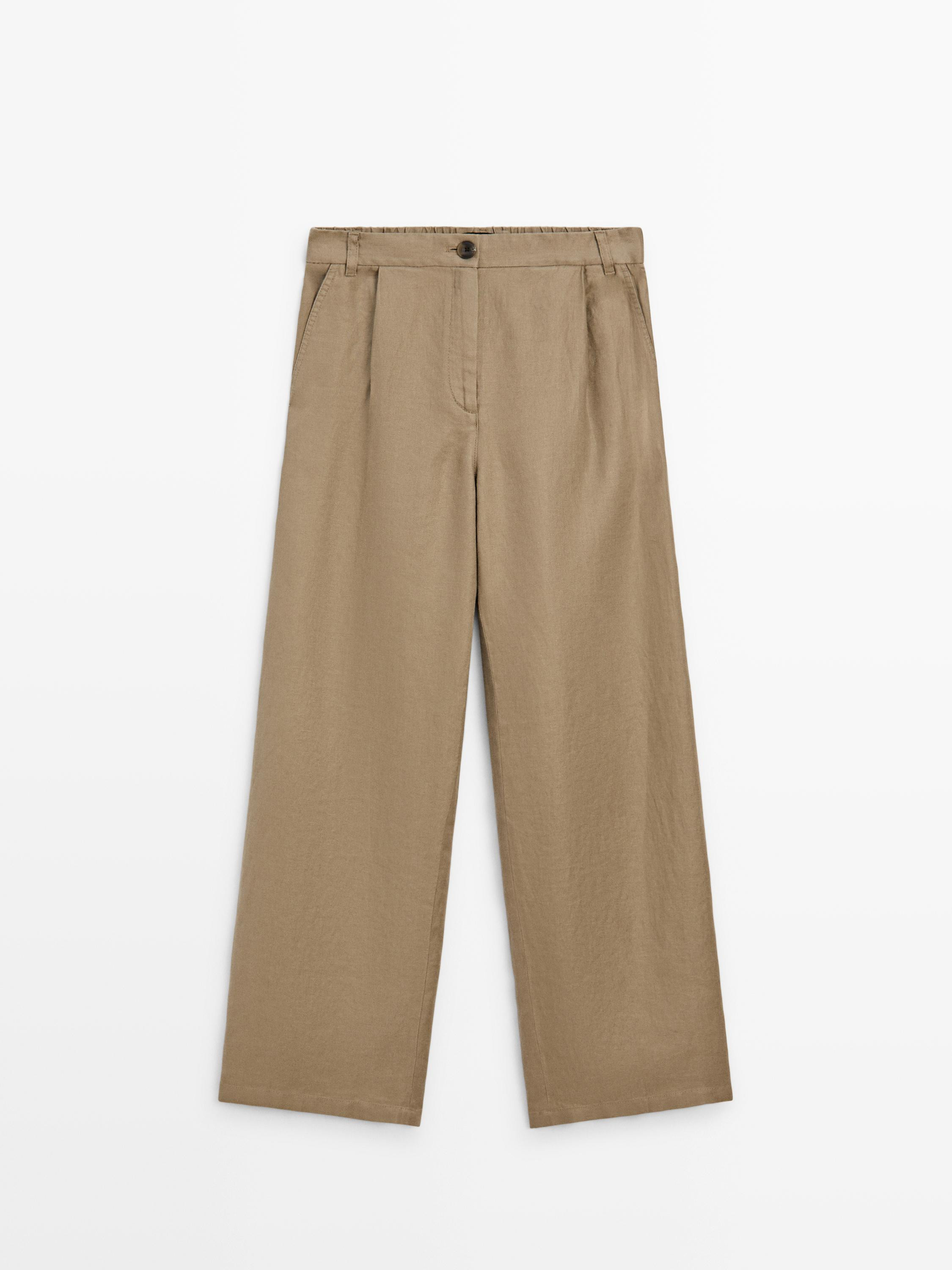 100% linen wide-leg elasticated trousers | Massimo Dutti UK