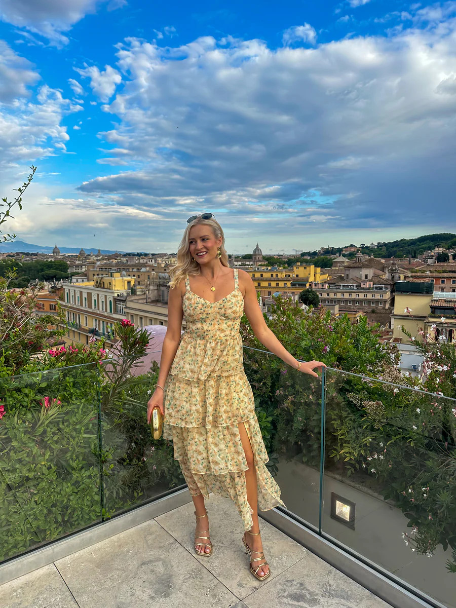 Puglia yellow tiered floral ruffle maxi dress | Azura Rose