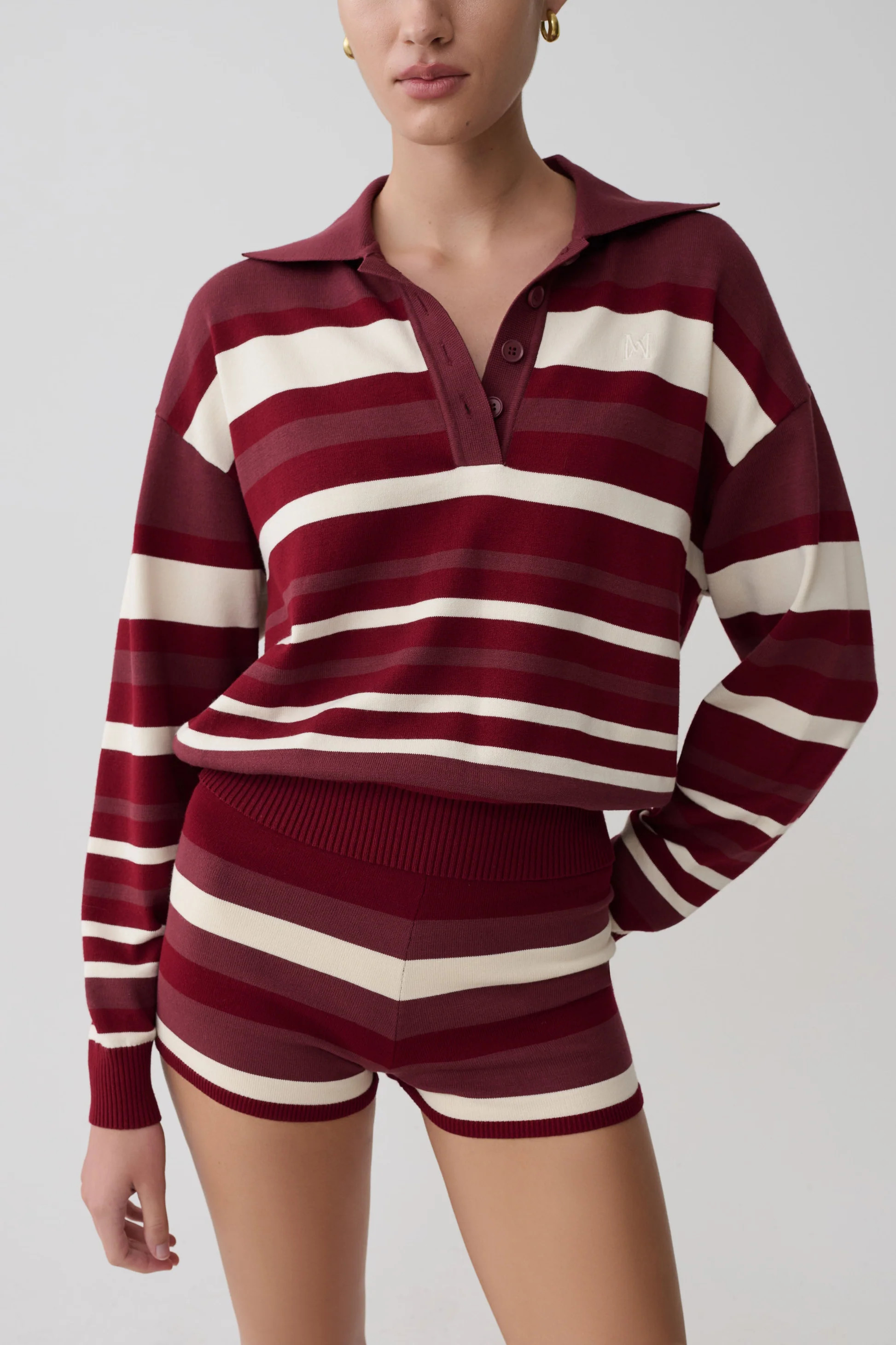 Stripe Knit Short - Burgundy/Cream | MESHKI US