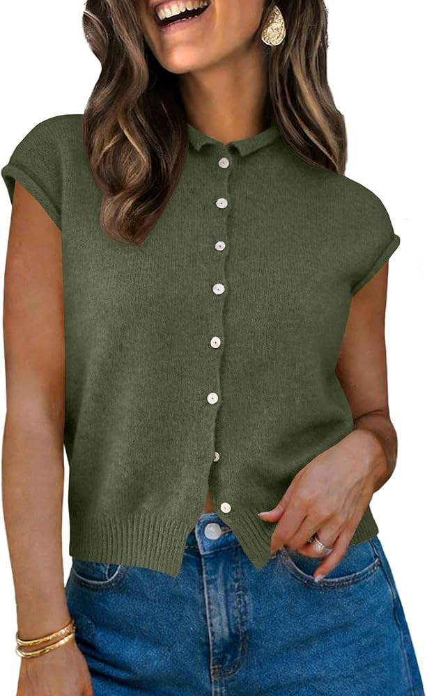 UNCLECAT Womens Cap Sleeve Cardigans Lightweight Summer Business Casual Tops Button Down Sweater ... | Amazon (US)