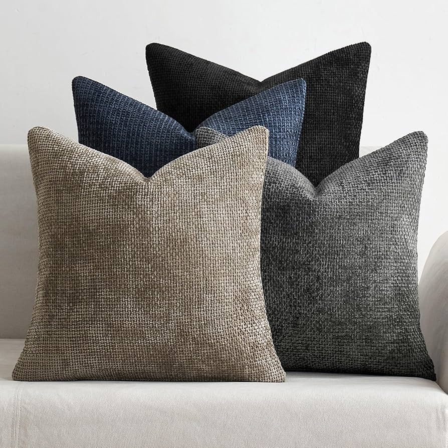 MIULEE Pack of 4 Couch Throw Pillow Covers 18x18 Inch Neutral Navy/Grey Soft Decorative Chenille ... | Amazon (US)