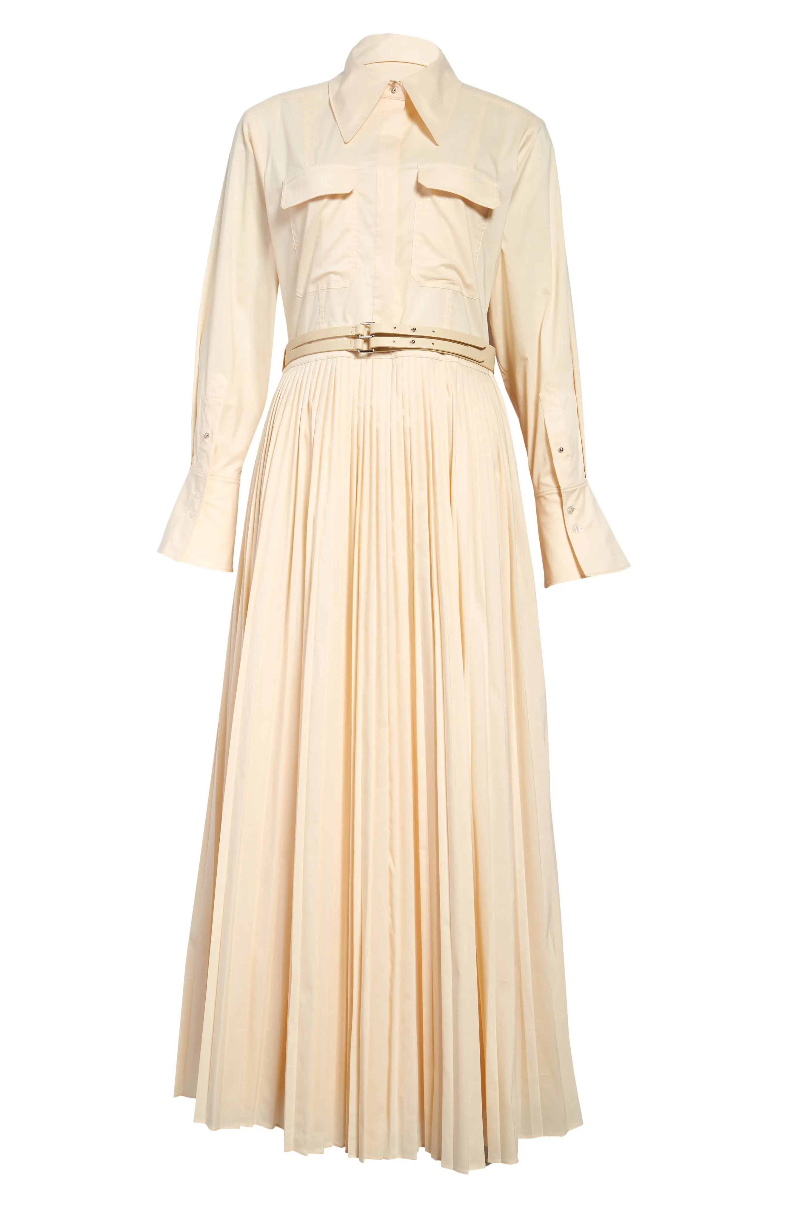 Jonathan Simkhai Yuri Pleated Long Sleeve Cotton Blend Poplin Shirtdress in Parchment at Nordstrom,  | Nordstrom