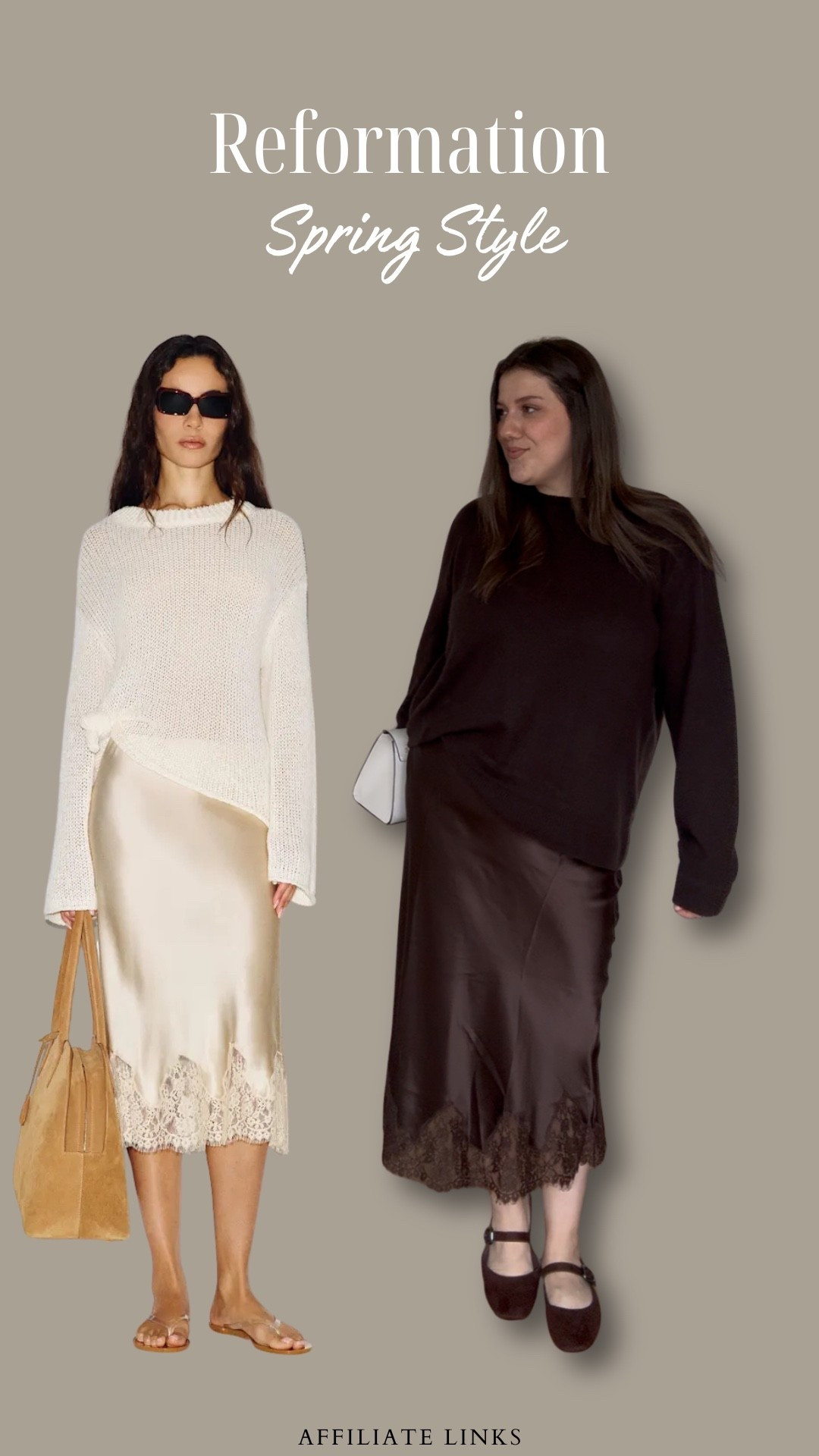 #Ad @Reformation Cashmere & Satin for spring! I love the mix of fabrics here, both pieces are light weight, easy to wear, and so chic! I took an XL in the jumper for a very oversized fit and an XL in the skirt because I wanted a bit more length! If you want, just a slight oversize fit, take your regular size in the jumper and the skirt will fit at mid calf  with your regular size

#LTKdatenight #LTKdresses #LTKspring