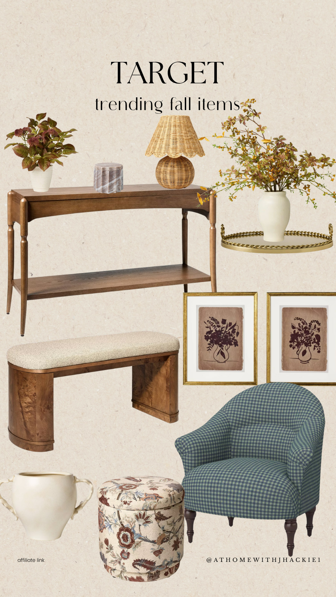 Tarrget fall decor, Target home decor, fall home trends, fall decorating ideas, cozy home decor, neutral fall decor, woven bench, wood console table, floral artwork, woven lamp, decorative tray, amber vase, neutral accent chair, plaid ottoman, fall florals, vintage inspired decor, transitional home decor, earthy home accents, affordable home decor, Target finds

#LTKSeasonal #LTKHome