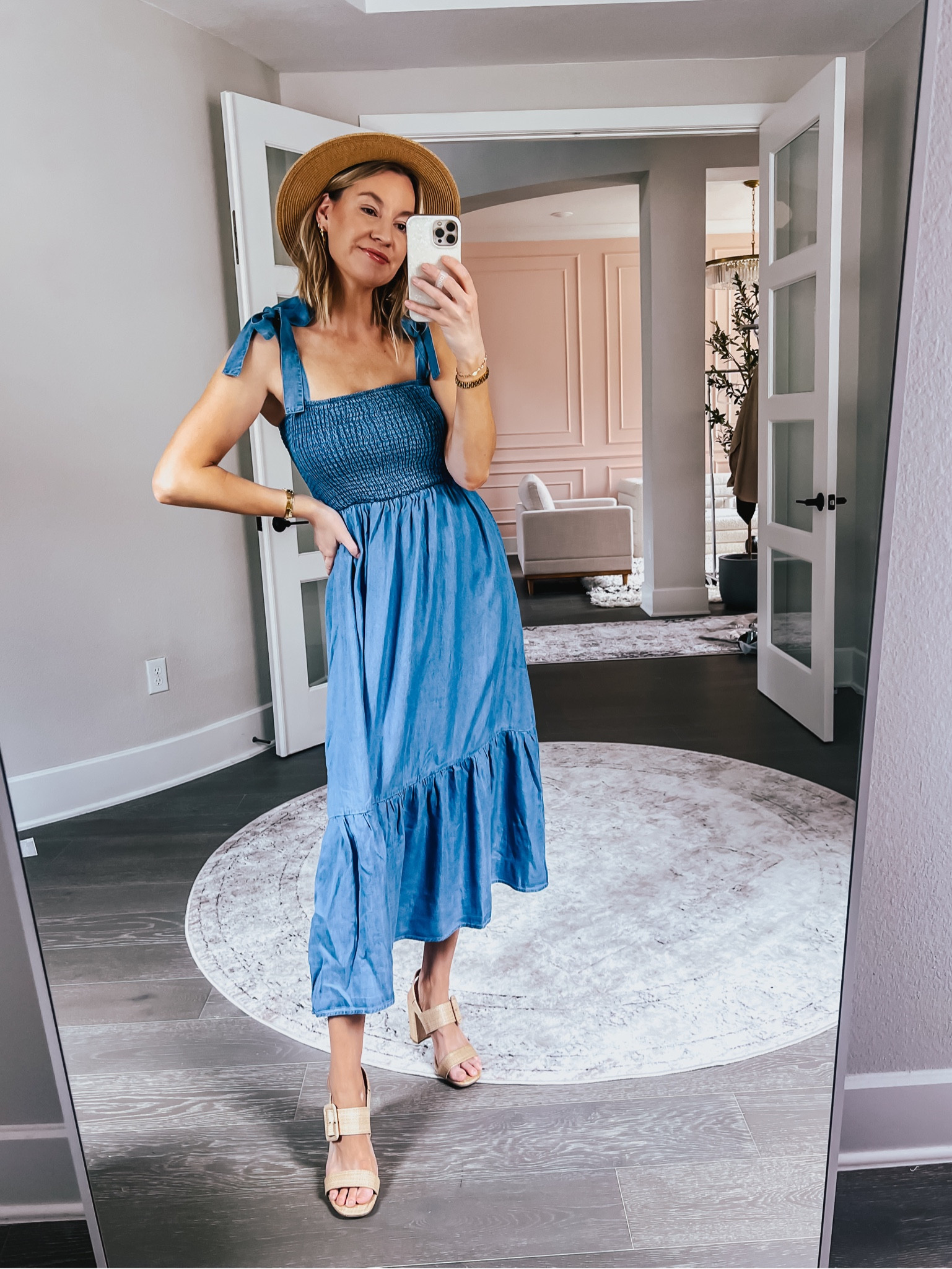 princess polly baby blue dress Blu Pepper Smocked Sweetheart Tiered Tie Strap Maxi Dress CR2442 Pink / Large main image 0