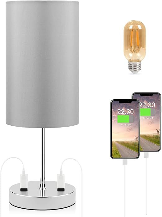 Touch Table Lamp with Dual Charging Outlets, Kakanuo Touch Bedside Lamp with 2 Prong Outlets, 3 W... | Amazon (US)