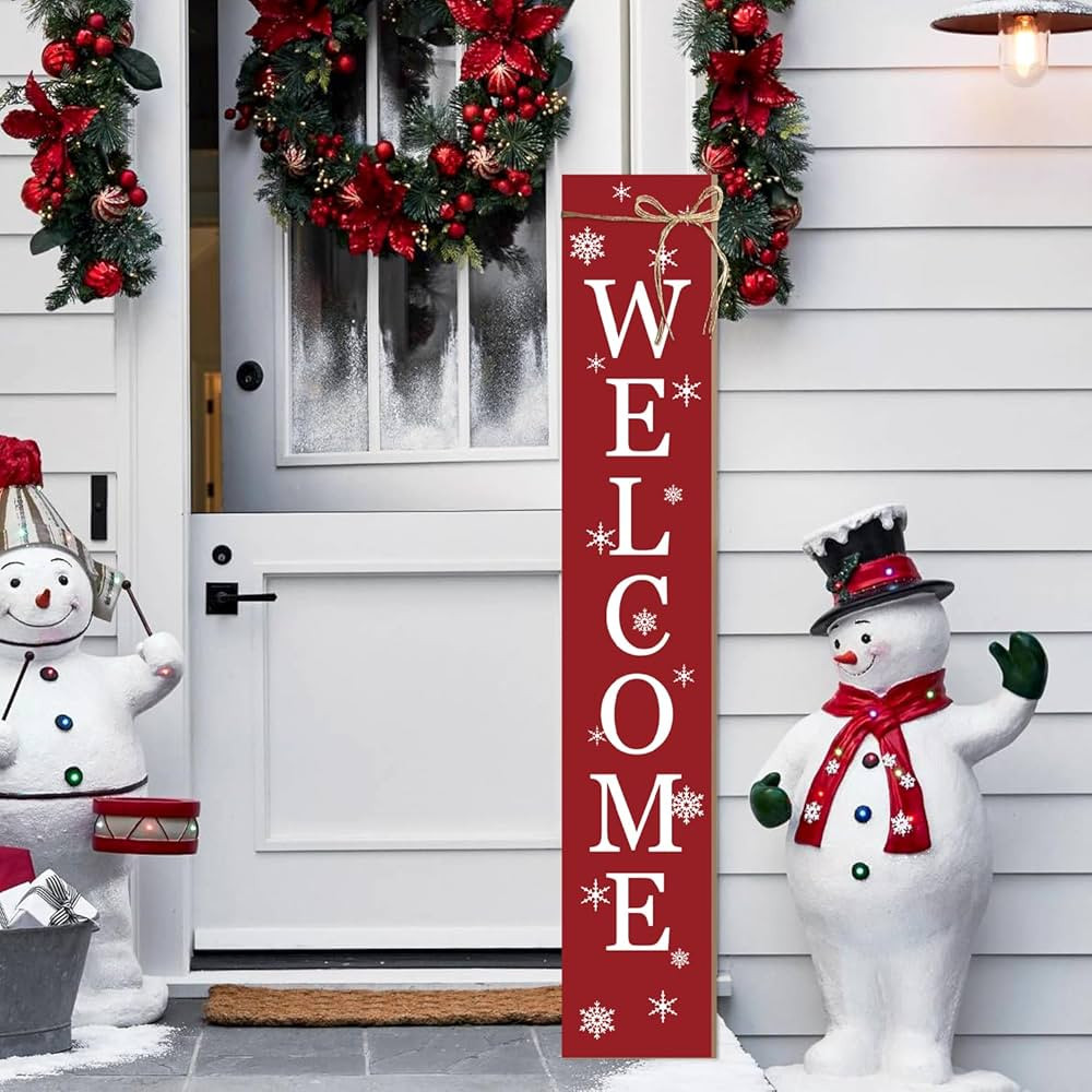 Christmas Porch Sign Welcome Sign For Front Porch Snowflake Red Home Decor Indoor Outdoor Wintern... | Amazon (US)