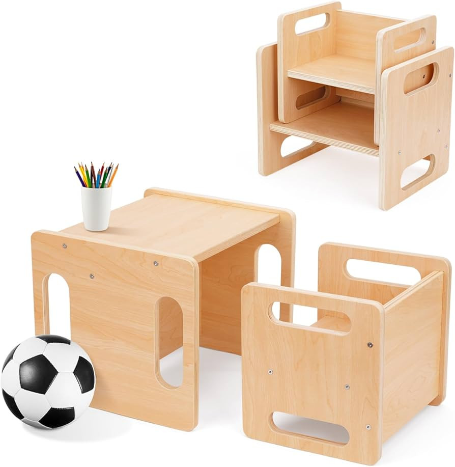 OOOK Montessori Weaning Table and Chair Set, Kids Activity Table and Chair Set with Fence for Rea... | Amazon (US)
