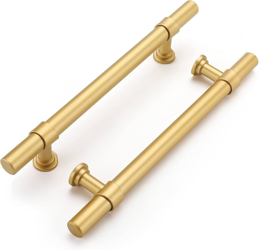 Haliwu 10 Pack Gold Cabinet Handles, Brushed Brass Cabinet Pulls Kitchen Cabinet Handles Barrel C... | Amazon (US)