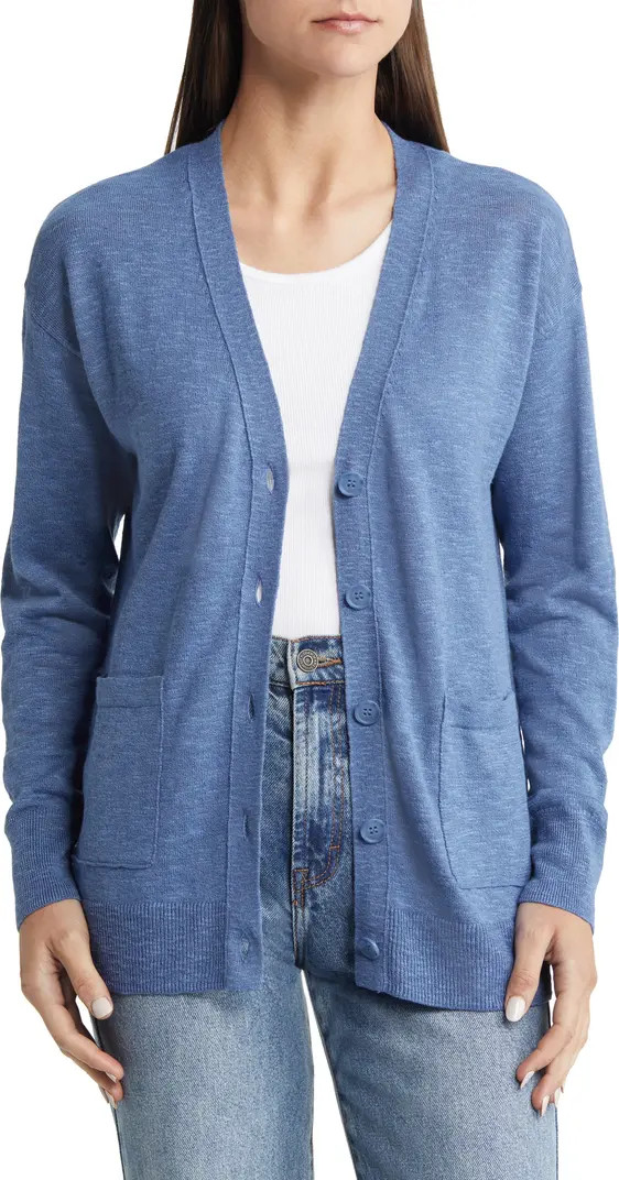 V-Neck Slub Linen & Cotton Cardigan | Nordstrom