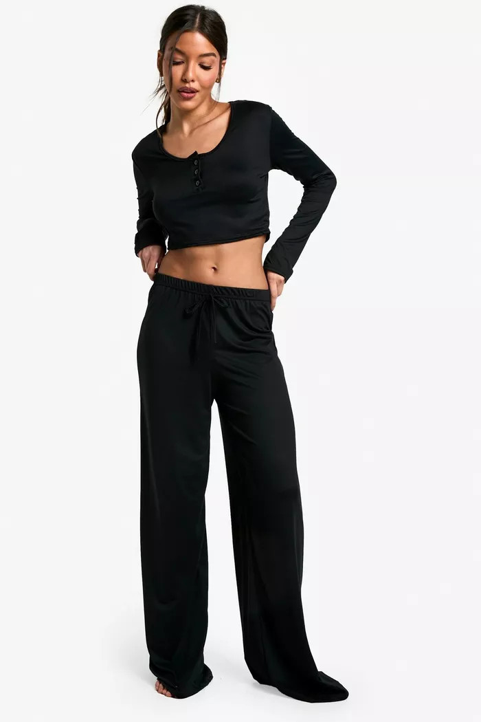 Soft Touch Tie Wide Leg Trouser | Boohoo.com (UK & IE)