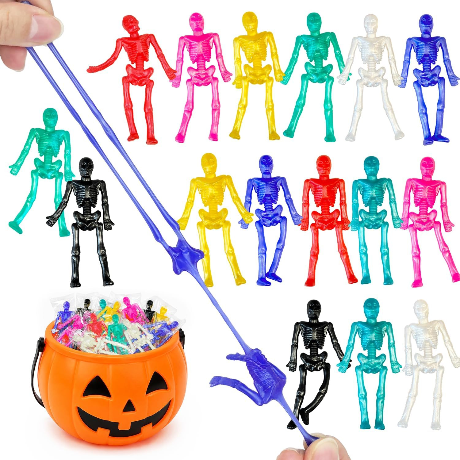 Halloween Goodie Bag Boo Basket Stuffers 36 PCS,Mini Stretchy Skeleton Toys | Amazon (US)