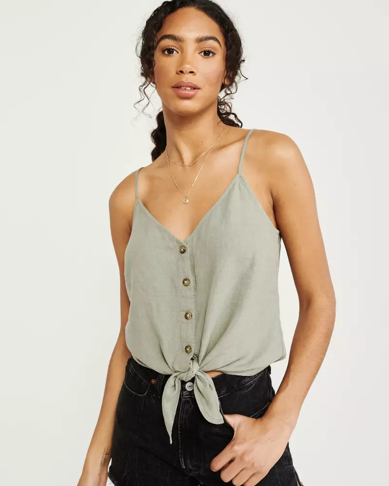 Linen-Blend Tie-Front Cami | Abercrombie & Fitch US & UK