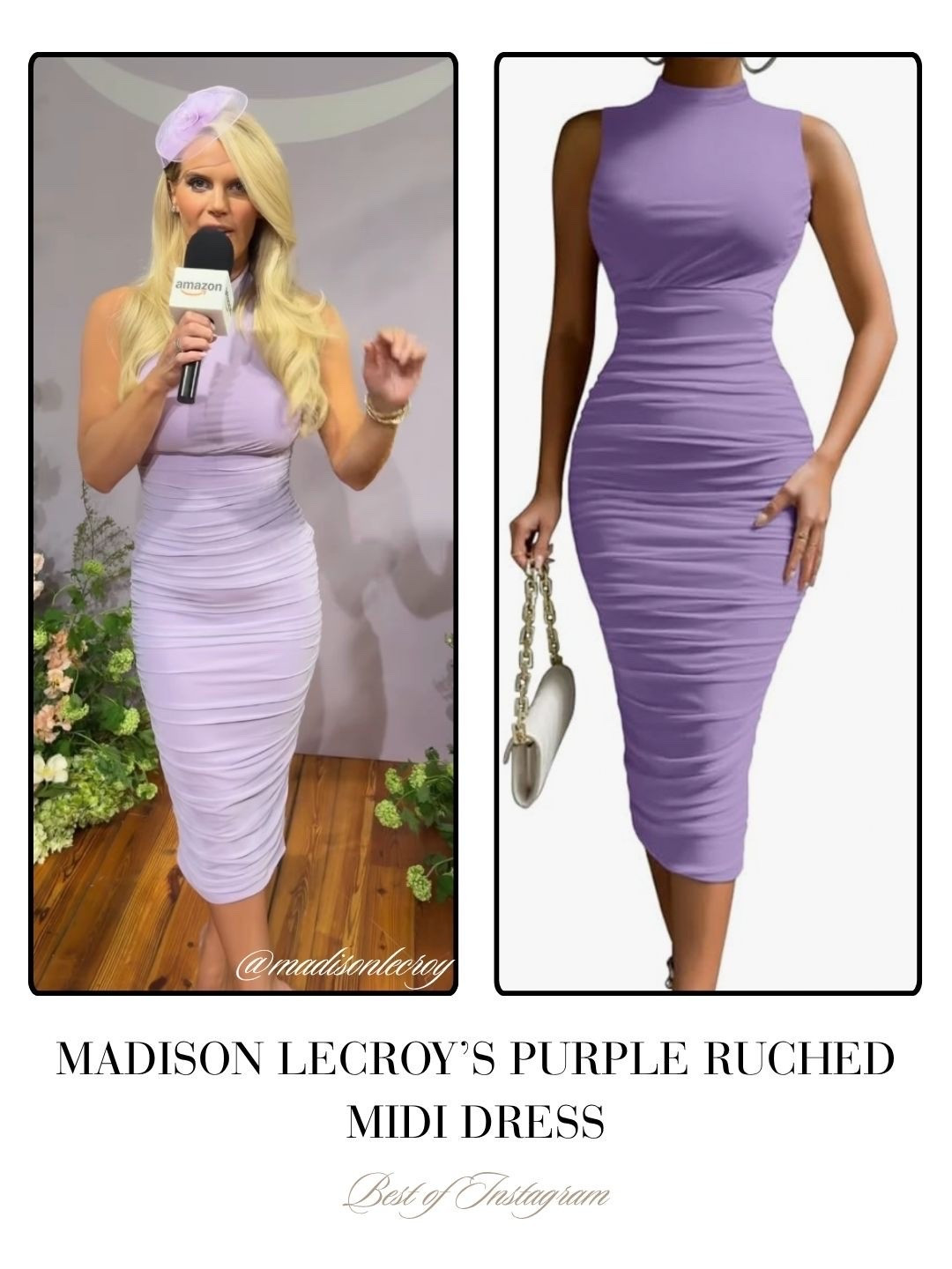 Madison LeCroy’s Purple Ruched Midi Dress 📸 = @madisonlecroy