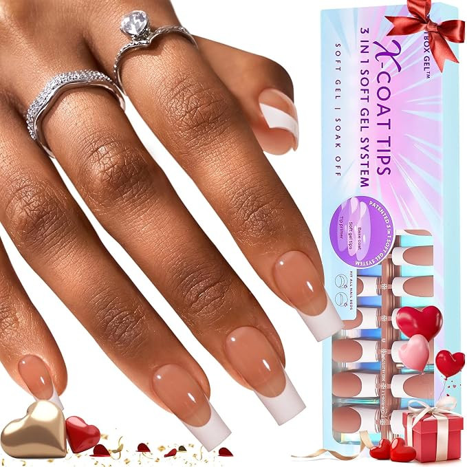 BTArtboxnails XCOATTIPS French Tip Press on Nails, 300pcs Brown Long Square French Tip Gel Nails,... | Amazon (US)