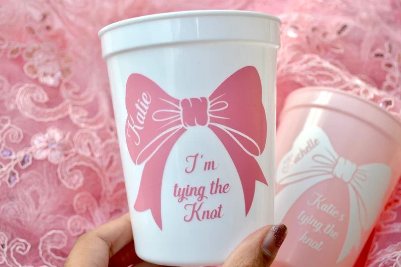 Custom Bow Cups, Coquette Bachelorette Party Favors, She's Tying the Knot, Bow Bach Party Decor, ... | Etsy (US)