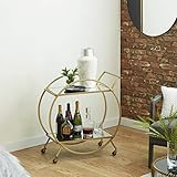 Deco 79 Metal Round Bar Cart with Wheels and Handle, 27" x 15" x 30", Gold | Amazon (US)