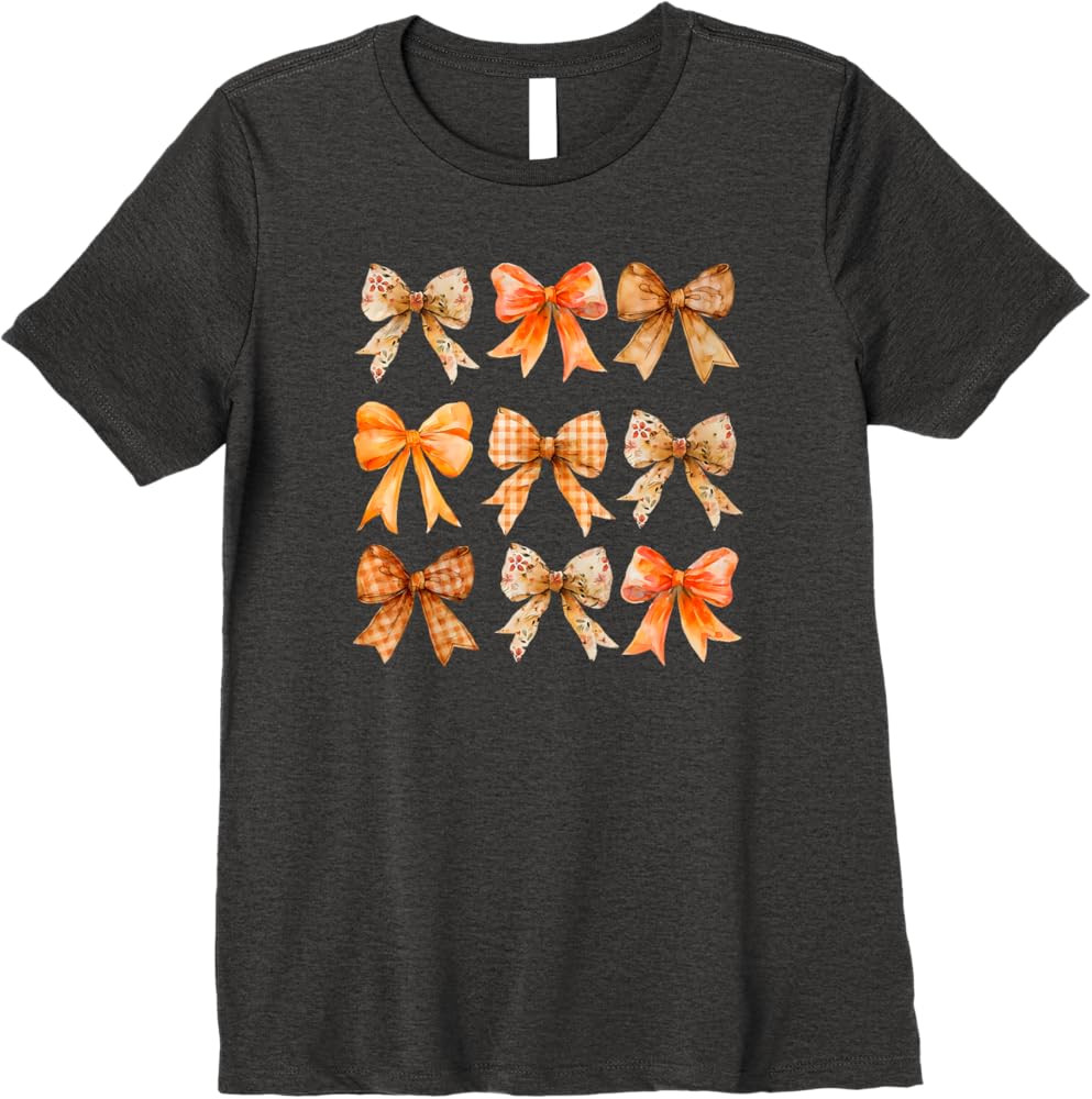 Fall Coquette Bow Vintage Fall Pumpkin Thanksgiving Women Premium T-Shirt | Amazon (US)