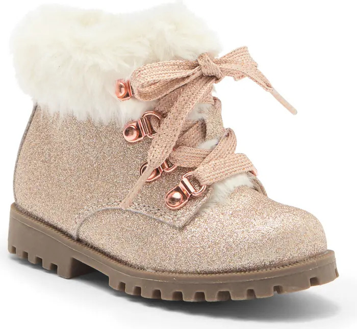 Kids' Michaella Faux Fur Trim Glitter Hiking Boot | Nordstrom Rack